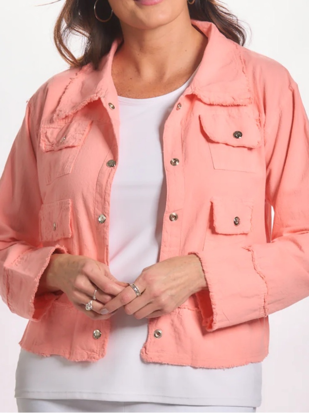 NWT Giocam Gio 100% cotton, salmon, color, distressed, snap front jacket SM